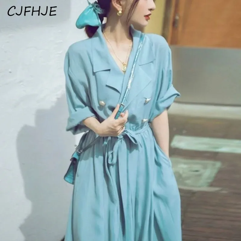 

CJFHJE Новое Элегантное Длинное цельнокроеное платье, женское повседневное винтажное платье в Корейском стиле, костюмы, приталенная Дизайнерская одежда для улицы во Франции