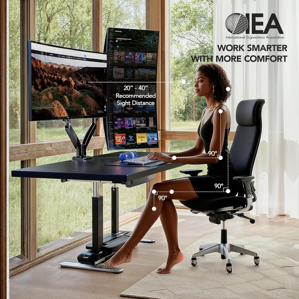Dual Monitor Stand for 13-40 Inch Screens, Height Adjustable VESA Mount with USB Ports, Holds 26.4lbs per Arm