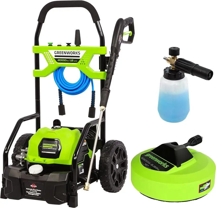 

Greenworks 2000 PSI (1.2 GPM) Pressure Washer with 12” Surface Cleaner and Premium Foam Cannon