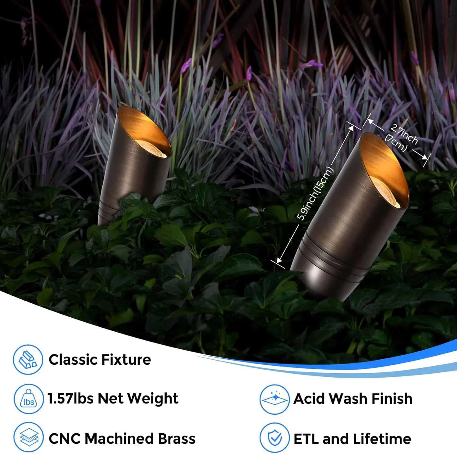 Solid Brass Outdoor Landscape Spotlights, 12V Heavy Duty Low Voltage Landscape Lighting, LED Spot Light Fixture Water
