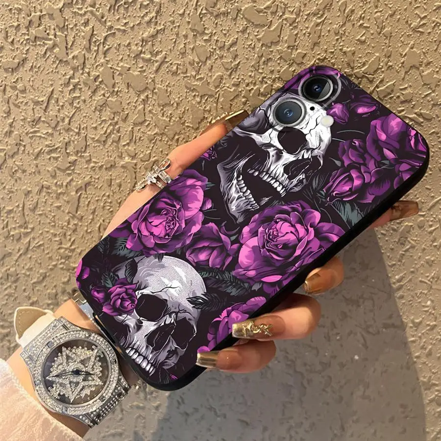 Skull and Purple Roses Art Phone Cover Case