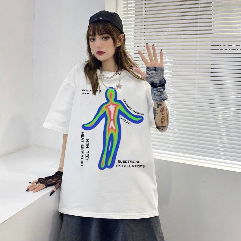 하라주쿠 고딕 펑크 여성 티셔츠, 몰 고스 프린트 상의, 여름 히피 스트리트웨어, 이모 스타일 블랙 반팔 티셔츠