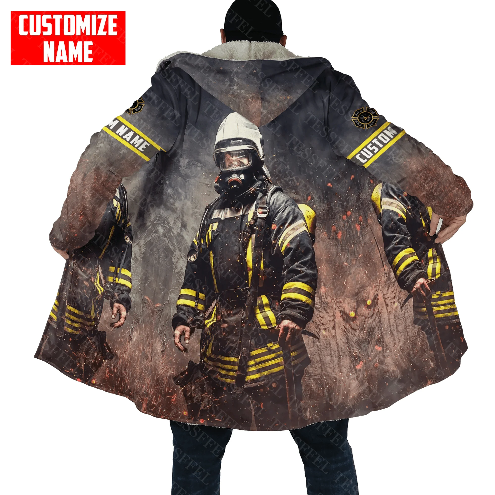 Name Cosplay Firemen Firefighter Skull Tattoo 3DPrint Streetwear Windbreaker Winter Casual Hood Cloak Fleece Hoodies R