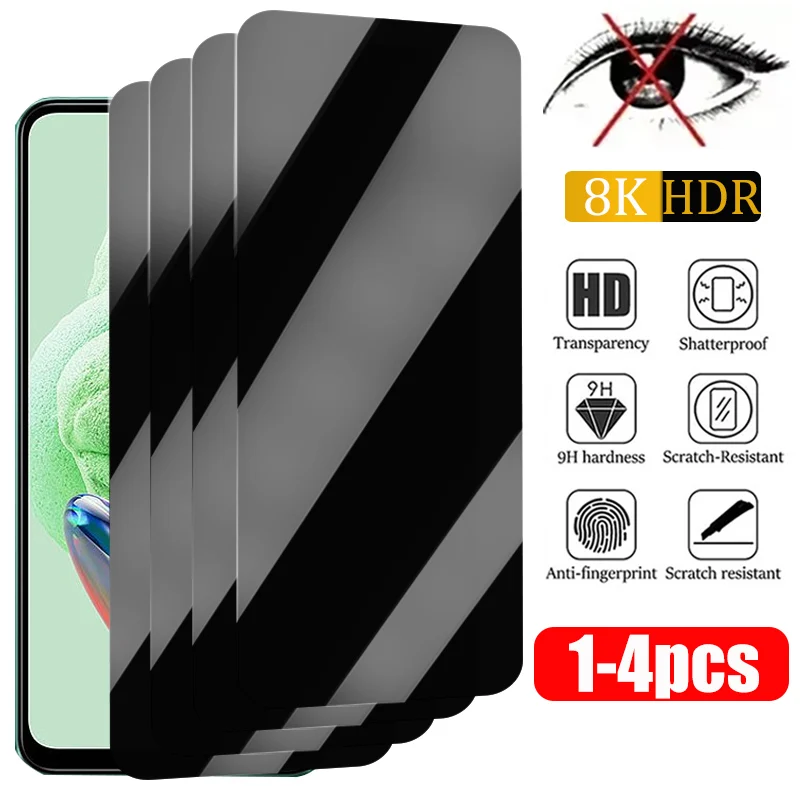 Protecteur d'écran de confidentialité pour Xiaomi, verre anti-espion pour Redmi Note 12, 11, 10 Pro, 11S, 9, 8, 7 Plus, 5G, 10S, 9S, 10, 9A, 9, 1-4 pièces 1