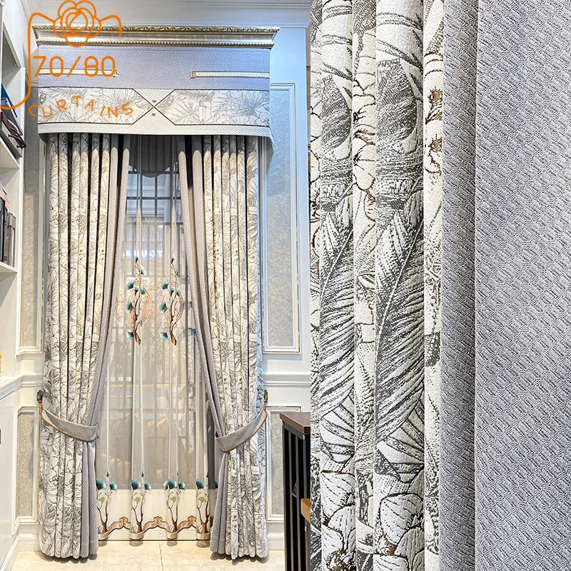 

Black and White Chenille Jacquard Stitching Thickened Blackout Curtains for Living Room Bedroom French Window Customization