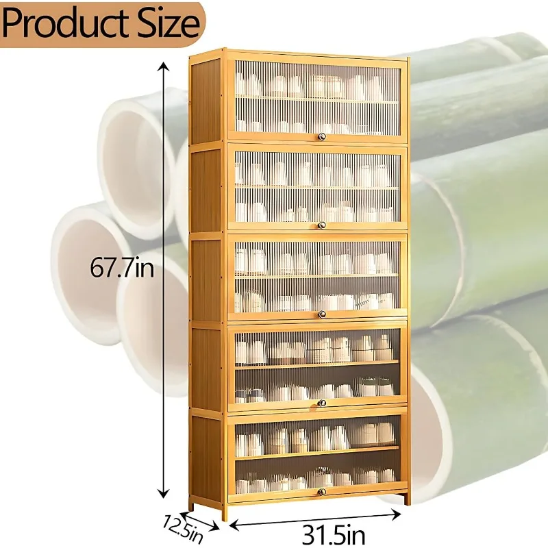 Tall Bamboo Shoes Cabinet with Flip Doors, 10 Tier 30-40 Pairs Freestanding Shoe Shelf Rack for Hallway Living Room Entryway