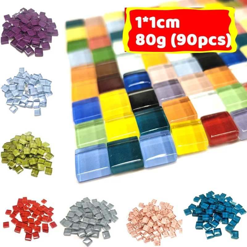 90pcs (Approx. 80g/2.82oz) 1cm Square Glass Mosaic Tiles DIY Mosaic Craft Materials for Fun Handmade Glass Mosaic Stones