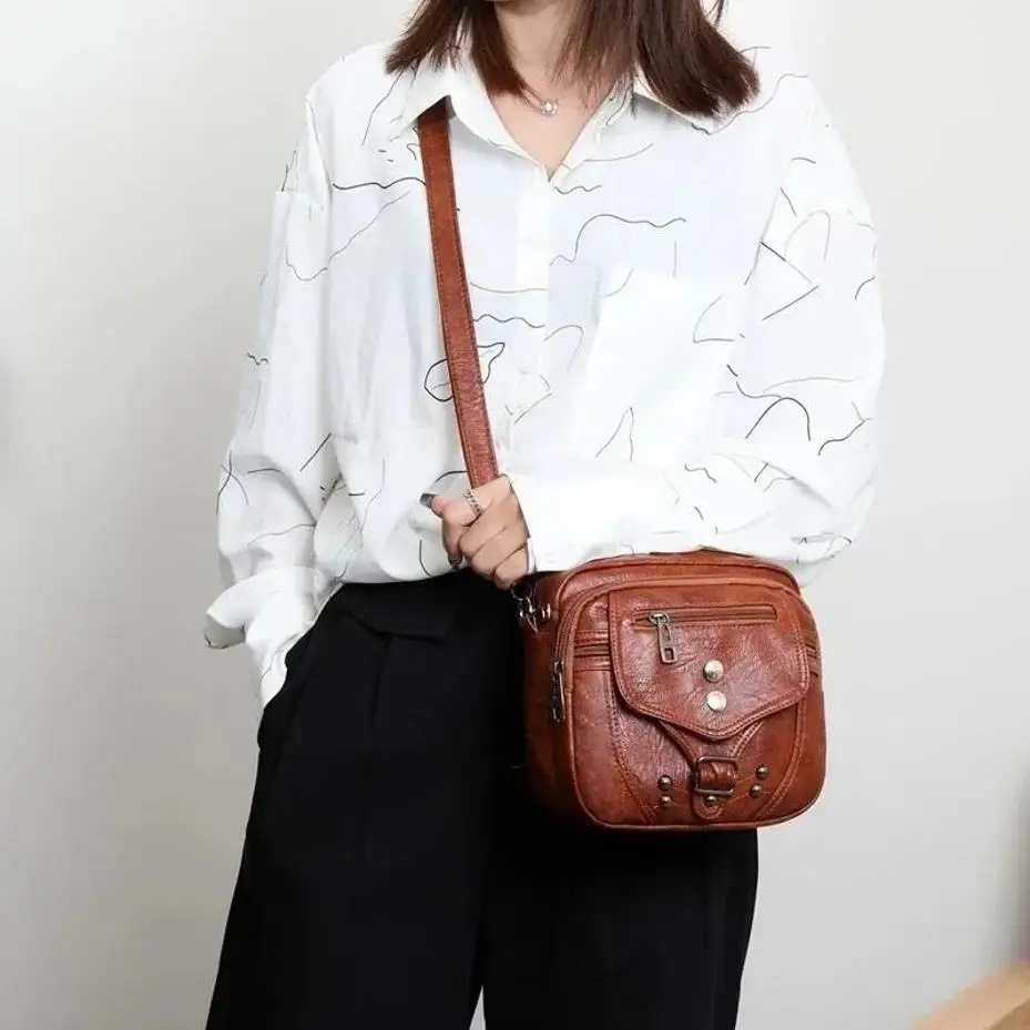 Korean Version Women's Bag Small Square Bag Simple And Casual Large Capacity Personalized Lightweight Soft Leather Crossbody Bag