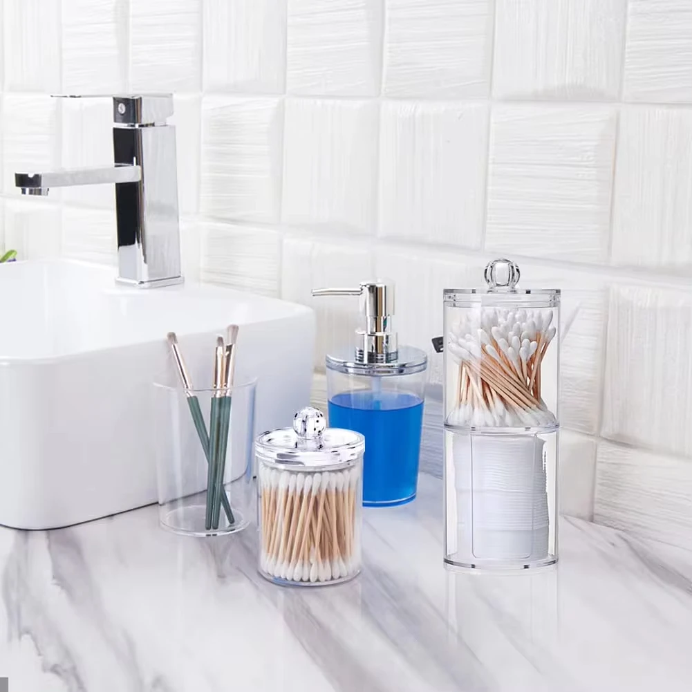 Clear Acrylic Makeup Pads Storage  Box with Lid Cotton Swab Jar Dispenser Cotton Ball Rounds Container Holder Bathroom Organizer 3