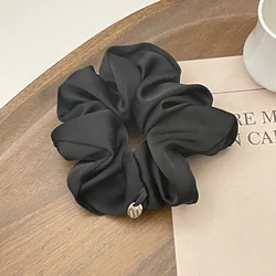 Elegant Black Satin Silk Hair Scrunchies - Chic Hair Accessories (Black)