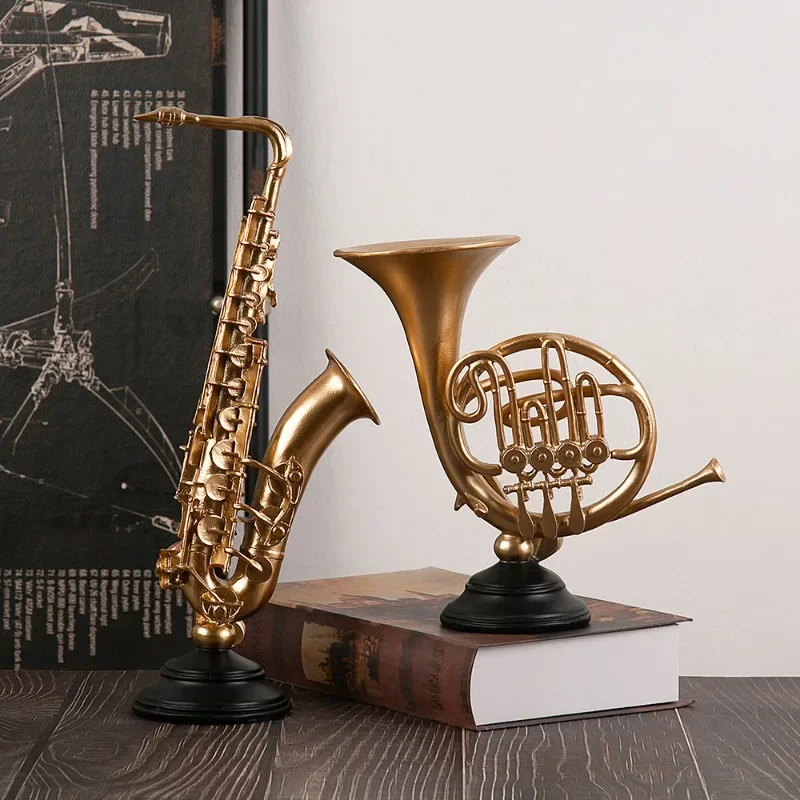 European Style Light Luxury Musical Instrument Ornaments Music Art Resin Crafts Violin Saxophone French Horn Decorative Articles