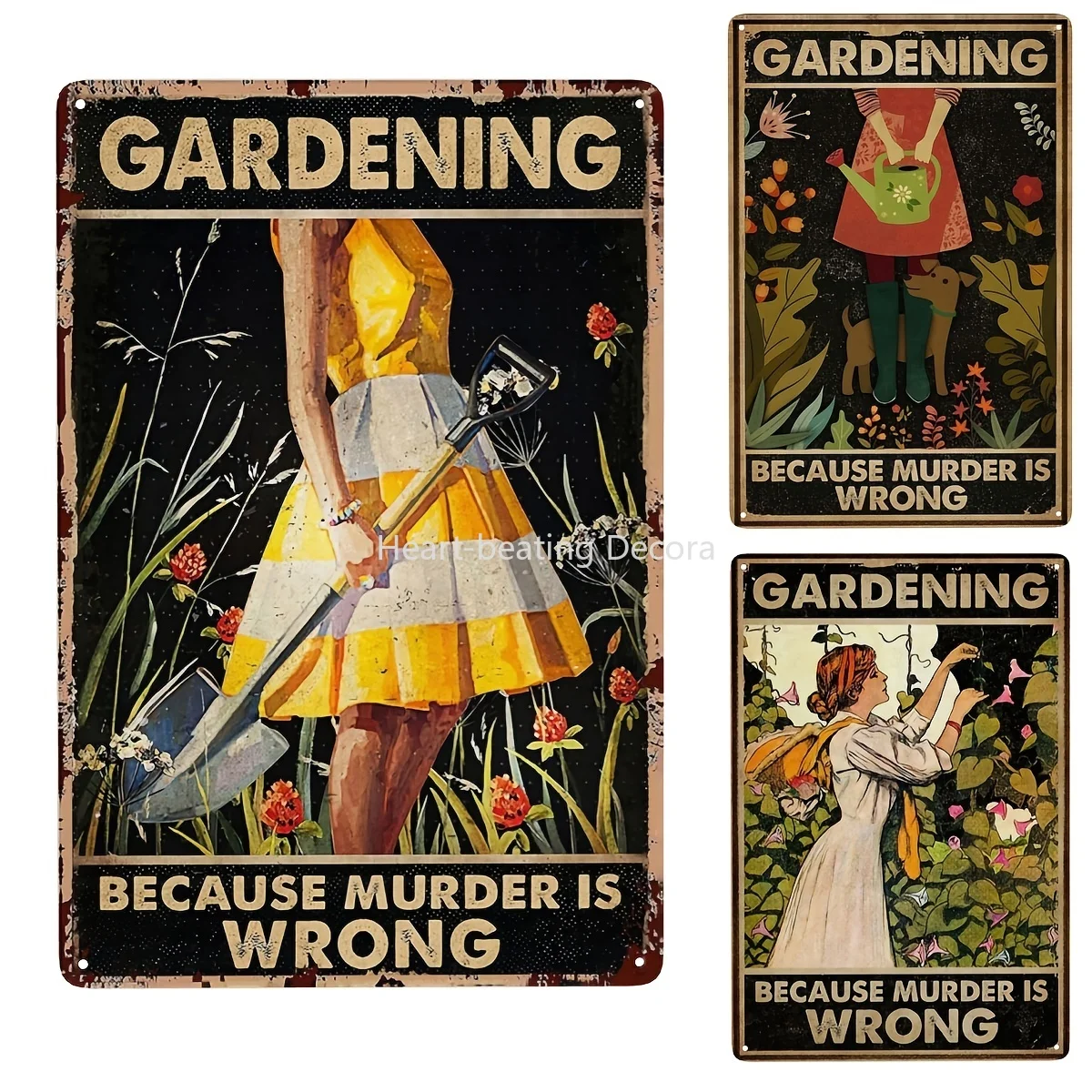 

Metal Aluminum Sign, Gardening Because Murder Is Wrong Reproduction Retro Wall Art Sign, Vintage Kitchen Bedroom Cafe