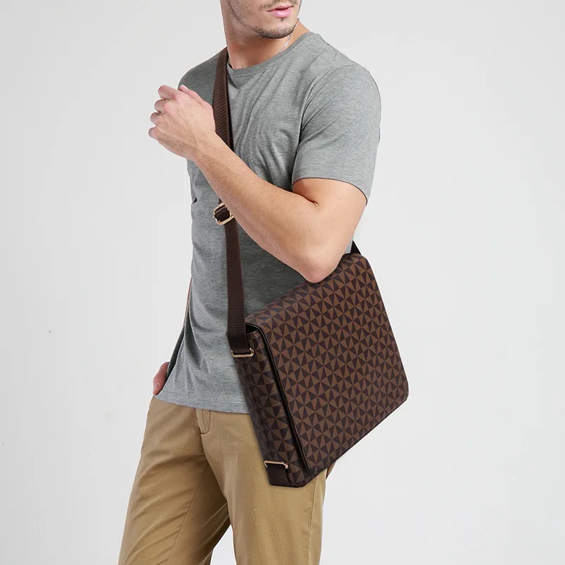 Men's Flap Shoulder Bag Fashion Men's Crossbody Bag Horizontal Casual Computer Briefcase Print Plaid Business Bag