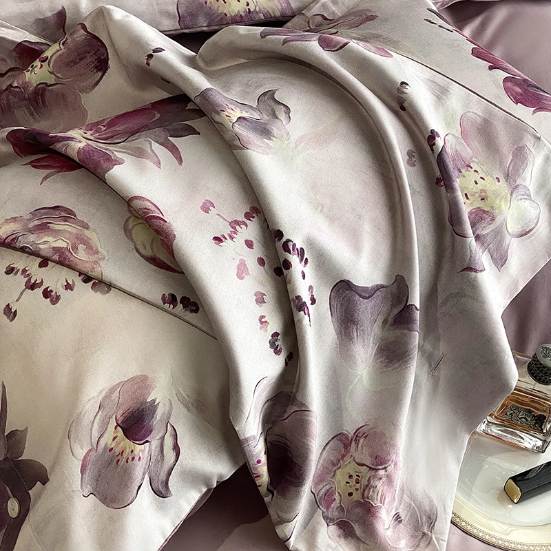 800TC Egyptian Cotton Flowers Print Bedding Set Single Double Queen King Size Duvet cover Set Bed Sheet Fitted Sheet Pillowcases 2