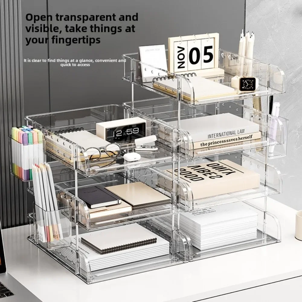 Simple Style Desktop Organizer ,Stackable Storage Tray Clear Papers Rack Holder Home Magazine Book Shelf Sturdy and Durable
