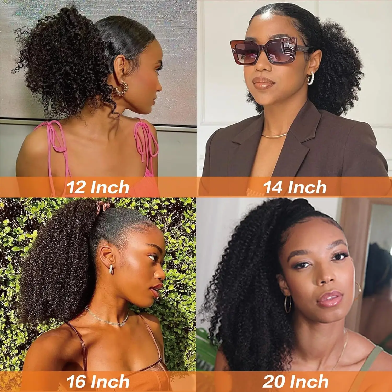 곱슬곱슬한 포니테일 인모 드로스트링 포니테일 (흑인 여성용) 브라질산 인모 곱슬 포니테일 붙임머리 내추럴 블랙