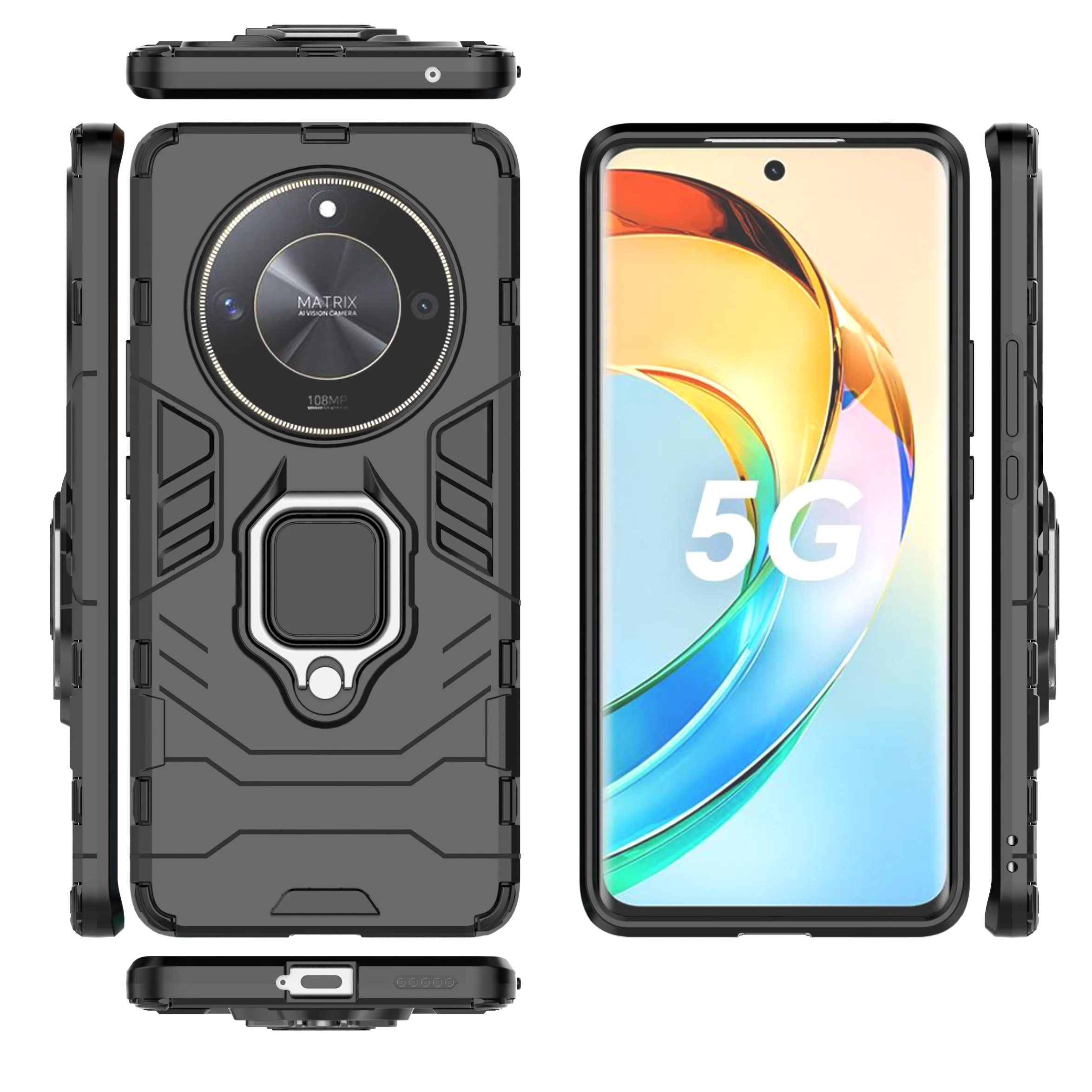 Durable Armor Shockproof Case with Metal Ring Stand and Bumper Protection