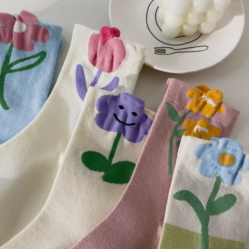 

New Korean Style Floral Socks Women JK Lolita Sweet Girls Kawaii Cute Socks Vintage Fashion Harajuku Retro Streetwear Crew Socks