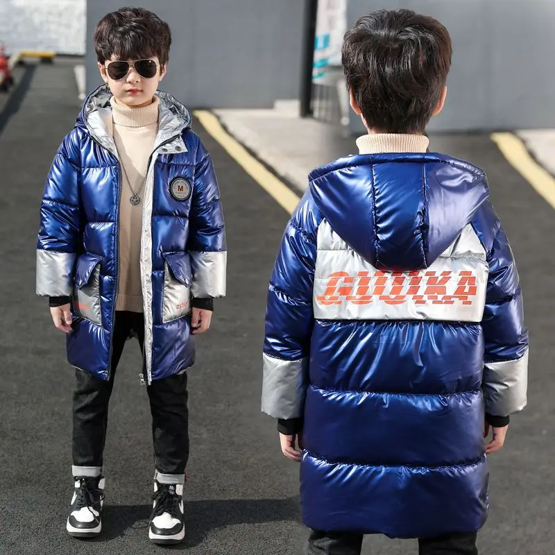 

Winter Fashion Big Children's Jacket Coat Mid-Length Bright Cotton Down Jacket Kids Handsome Outdoors Warm Boys Parker Clothing