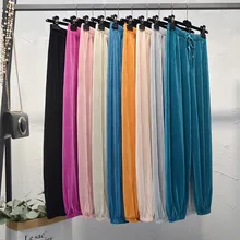  Spring/summer 2021 new ice silk chiffon pleated pants women high waist drop feeling loose-fitting lantern pant thin casual pants 