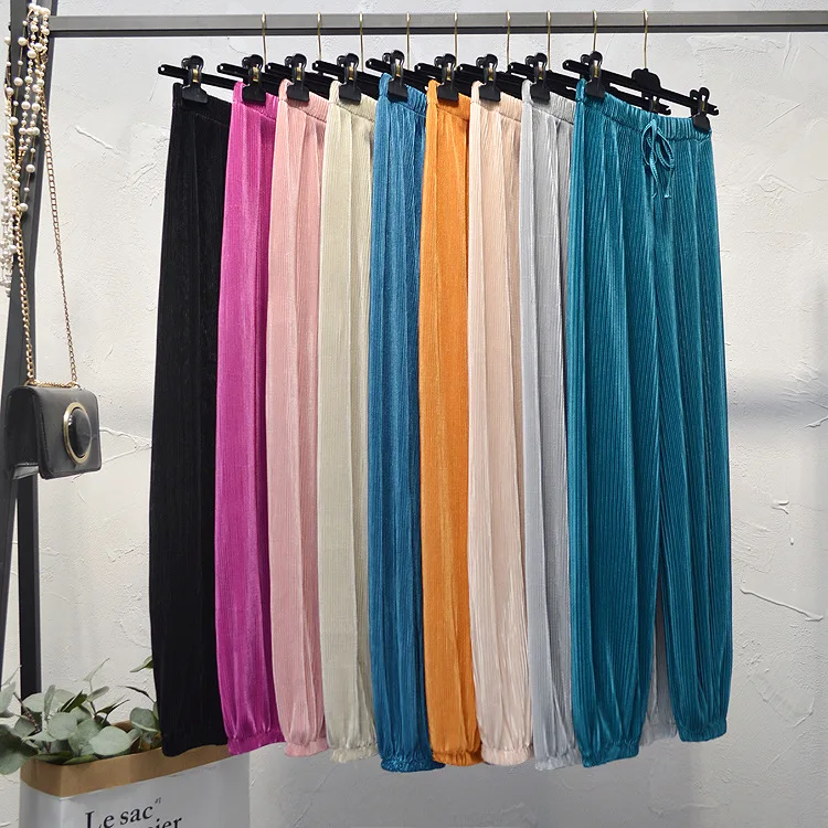 Spring/summer 2021 new ice silk chiffon pleated pants women high waist drop feeling loose-fitting lantern pant thin casual pants