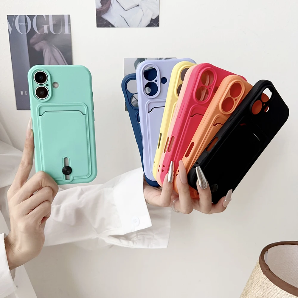 Candy Color Silicone Card Holder Wallet Phone Case with Camera Protection Cover