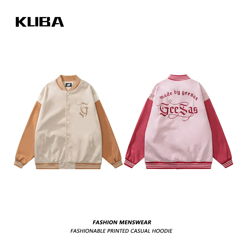 American Style Street Fried Letters Embroidered Male and Female Student Couple Oversize Casual Baseball Jacket
