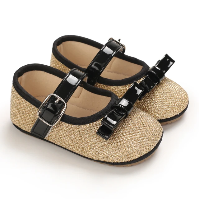 Baby Walking Shoes Golden Baby First Walkers Shoes Gold Princess Shoes Comfortable Soft Soled Non Slip Walking Shoes Pre-Walkers B270 golden