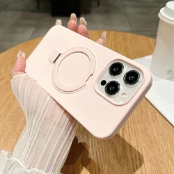 Liquid Silicone Magnetic Stand Phone Case with MagSafe Charging and Soft Cover Protection for iPhone 14 Pro (Pink)