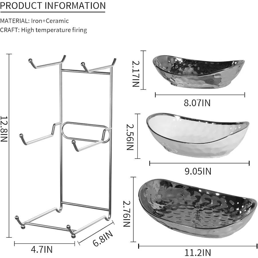 Fruit Bowl 3 Tier Ceramic Fruit Basket Serving Stand Serving Bowl with Metal Rack Porcelain Kitchen Bowls for Fruit and Vegetab