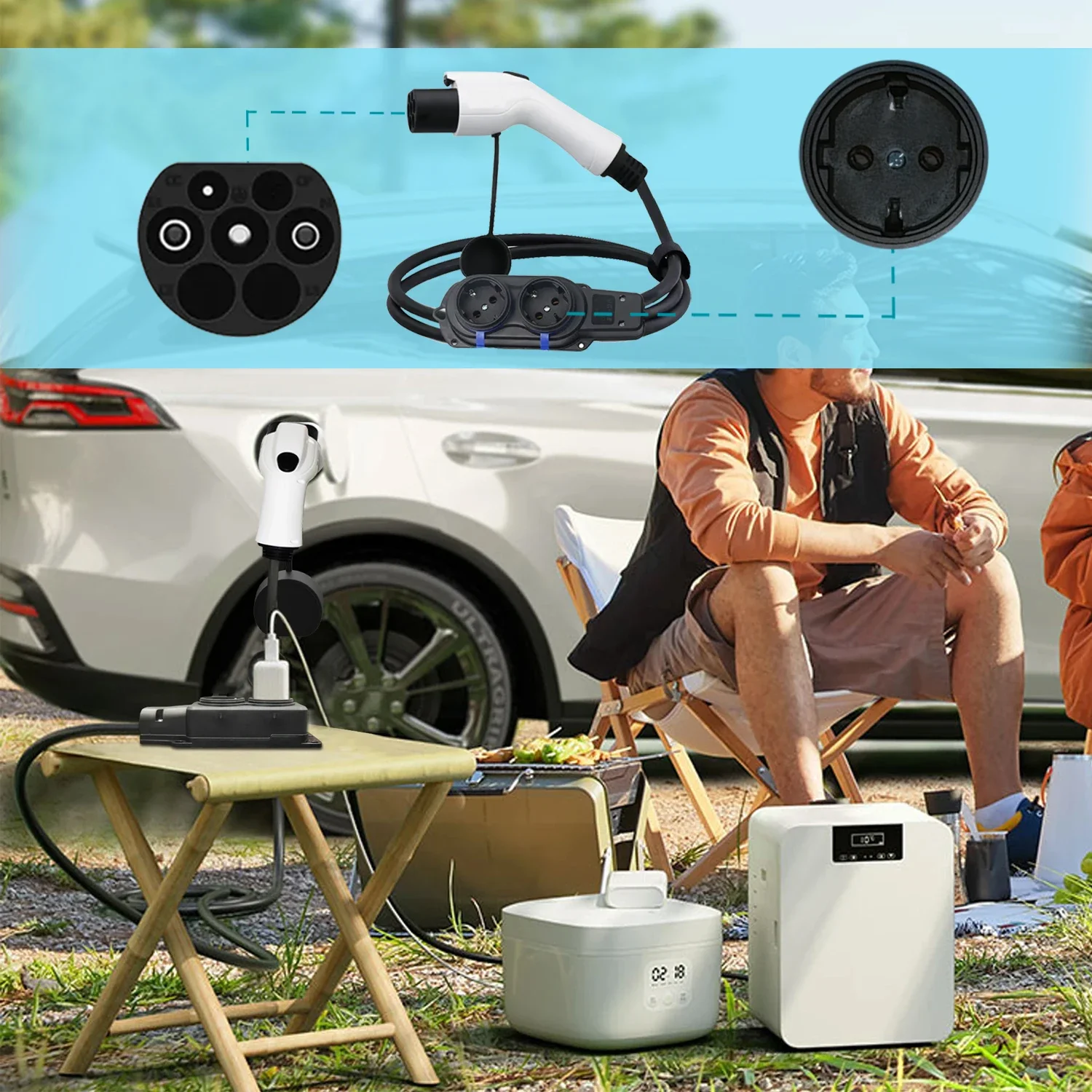 V2L connector EV charging adapter Electric Car Side Discharge Plug EV V2L GB/T EV charging BYD NETA Vehicle Charger Outdoor Camping Extended Plug Socket