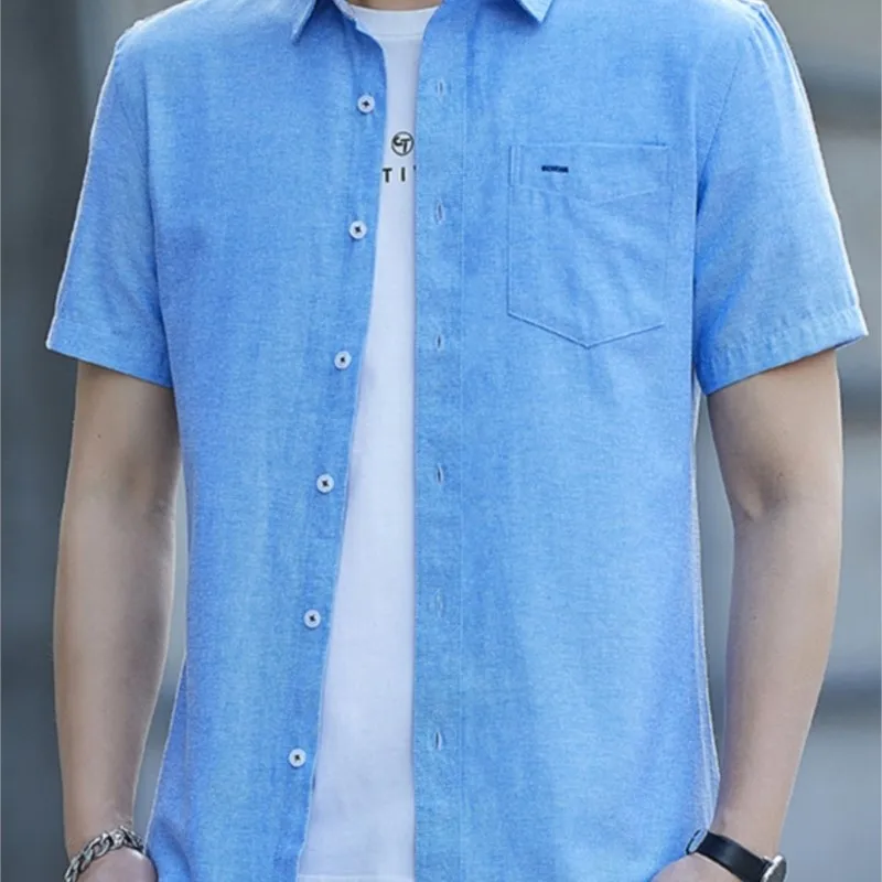 Business Oxford Woven Men's Casual Short-sleeved Cotton Loose Shirt Fashion Men's Short-sleeved Shirt Summer