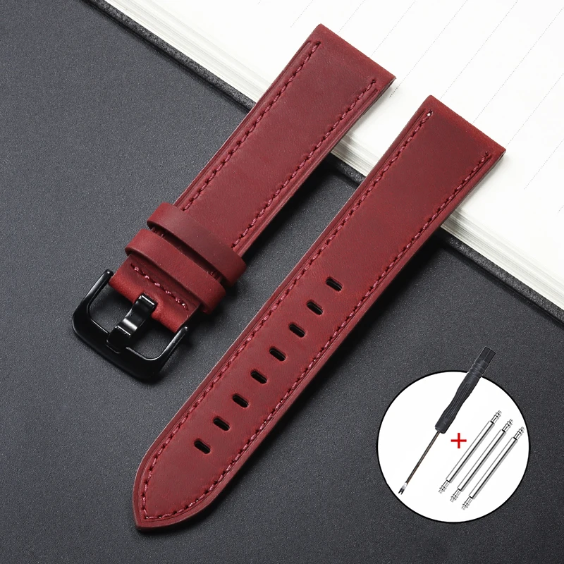 Vintage Brown Genuine Leather Watchband with Black Metal Buckle