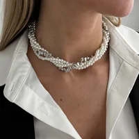 Collier élégant avec pendentif en chaîne à pampilles multicouches pour femmes, Vintage, créatif, Imitation de perles, ras du cou, bijoux de mariage 2