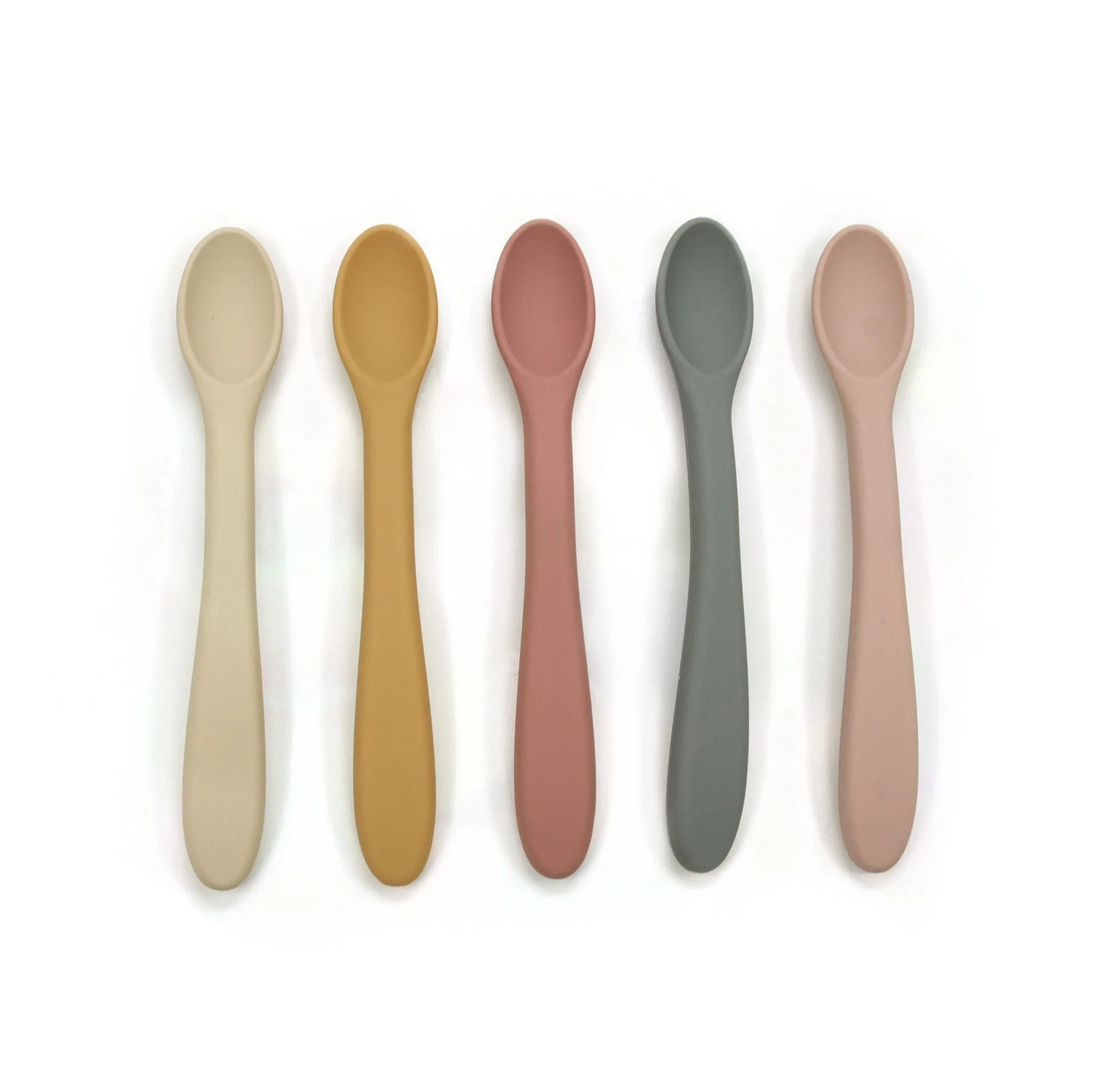 Custom BPA free Food Grade Baby First Stage Soft Feeding Tipped Toddler Utensils Set Silicone Baby Spoon 4