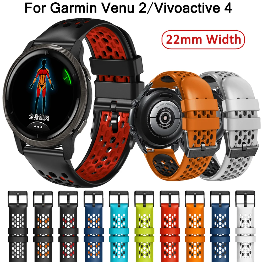 Cinturino In Silicone 22mm Per Garmin Vivoactive 4, Venu 2, Forerunner 255/265 - Chiusura Pieghevole Magnetica, 2 Pezzi - 4