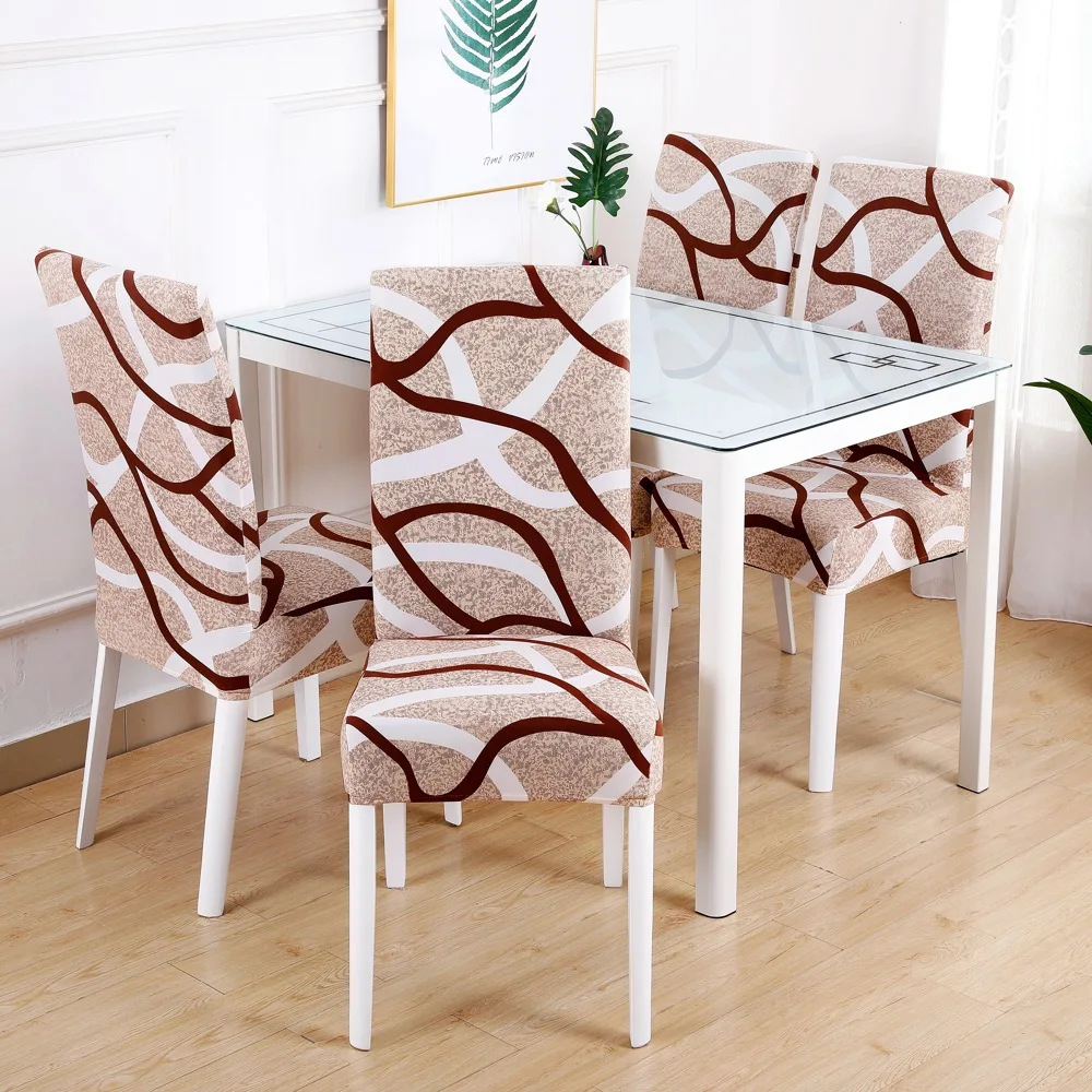 1/2/4/6 Pieces Printed Chair Cover Washable Big Elastic Kitchen Chair Covers Stretch Seat Slipcovers For Dining Room Wedding 4