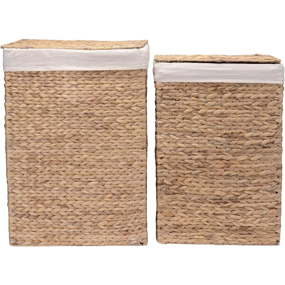 

Portable Handmade Wicker Laundry Basket with Lid Set of 2