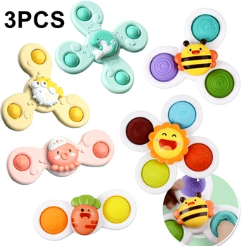 3pcs Baby Bathing Suction Cup Spinner Toys Strong Sucker Bath Toys Animal Montessori Toy For Kids Funny Child Rattles Teether