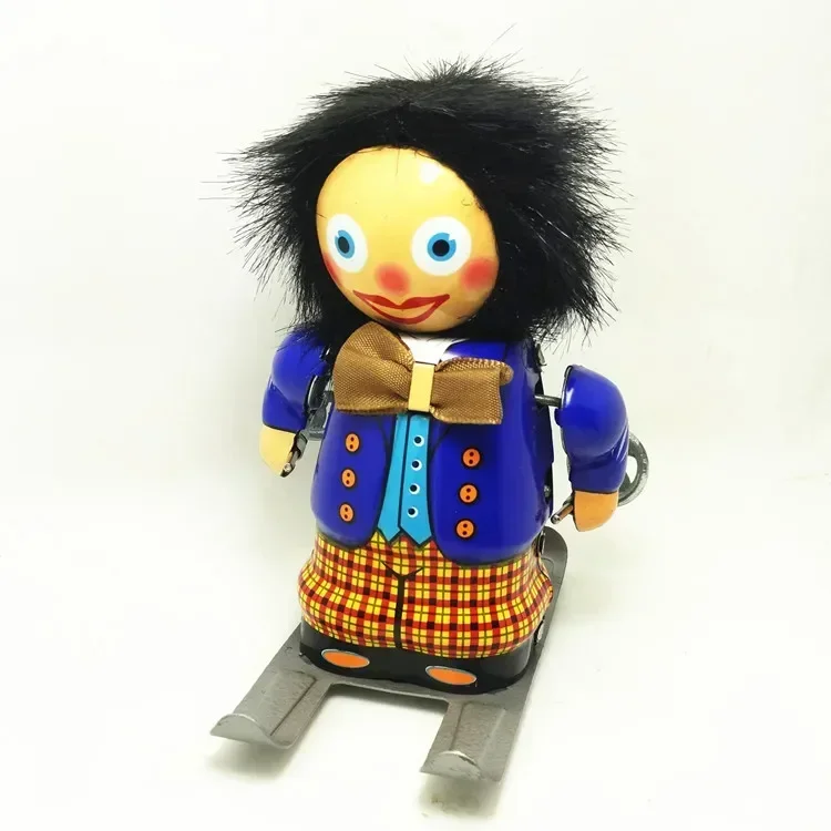 

[Funny] Adult Collection Retro Wind up toy Metal Tin moving Skier Ski girl robot Mechanical Clockwork toy figure model kids gift