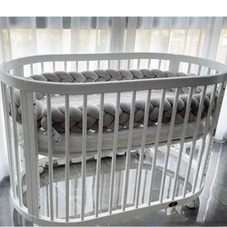 Plush Baby Crib Braid Bumper Cushion with Room Décor Accent (Grey)