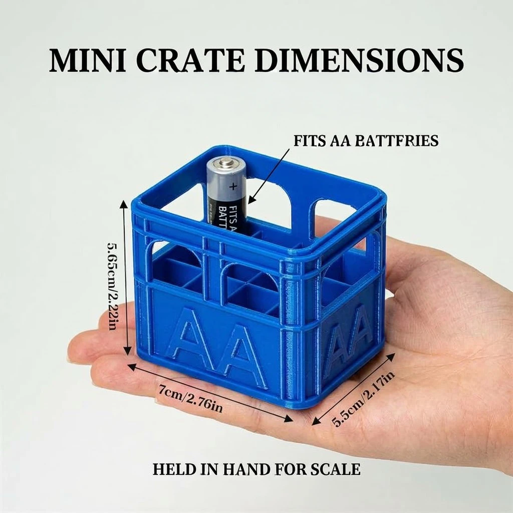Stackable 3D-Printed Mini Crate Battery Organizer