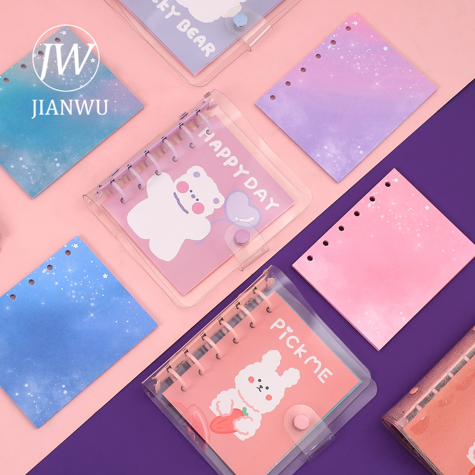 JIANWU милый мини перламутровый A7 Binder 6 колец с листьями переносная записная книжка