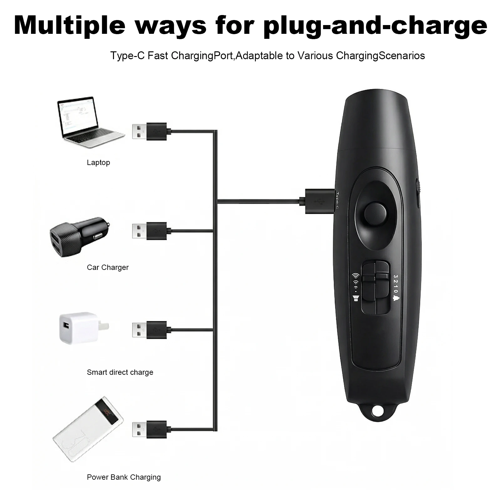 전자 호루라기 USB 충전식 생존 호루라기 120-150dB LED 안전등 포함, 하이킹 캠핑 곰 퇴치용 끈 포함