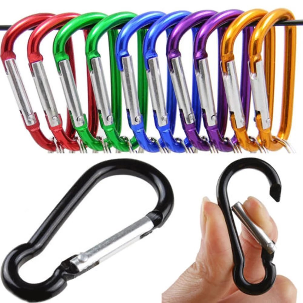 10PCS Aluminium Alloy Safety Buckle Climbing Hook Camping Hiking Sports Multi Colors Safety Buckle Keychain Outdoor Tools aluminum alloy carabiner clip safety d ring camping buckle keyring hook keychain for outdoor climbing hiking camping