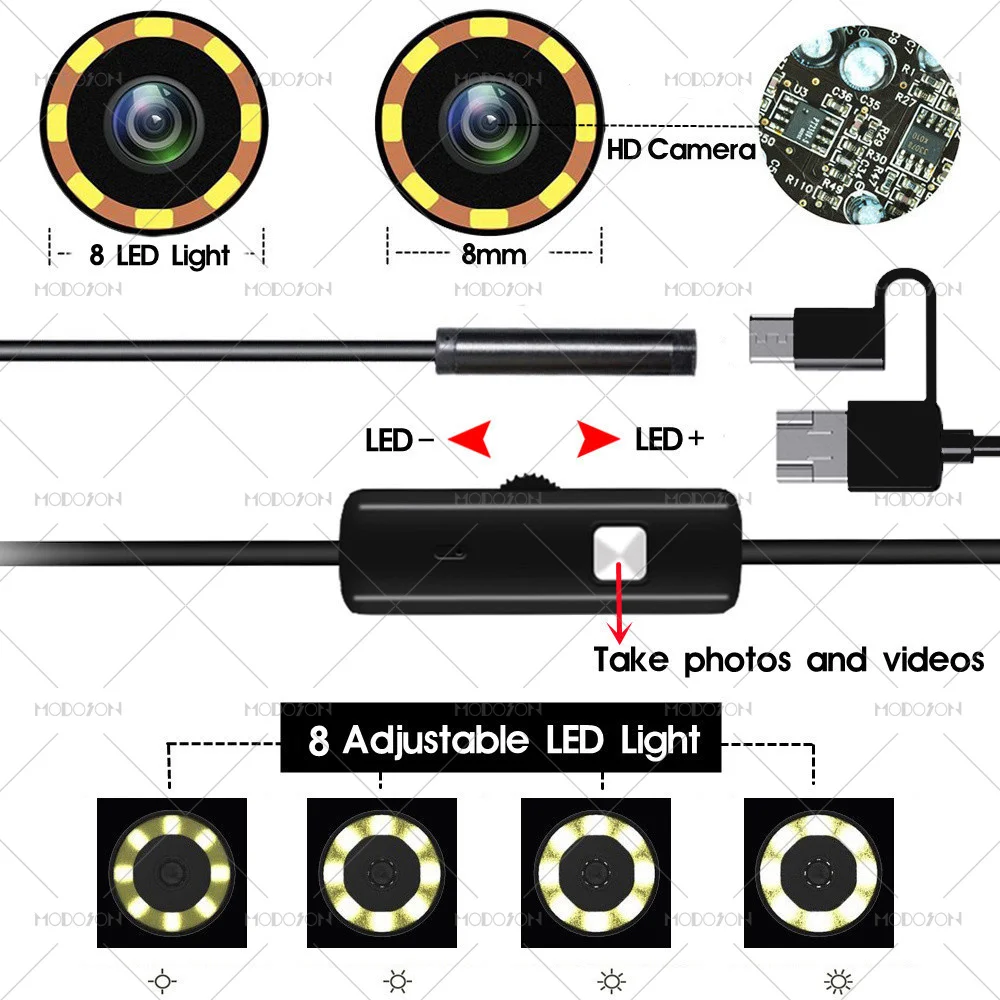 8mm 3 Million 1080P HD Endoscope Camera OTG Mirco USB Type-C Videoscope Snake Rigid Cable Endoscopy LED Car Inspection Borescope best cheap outdoor security camera