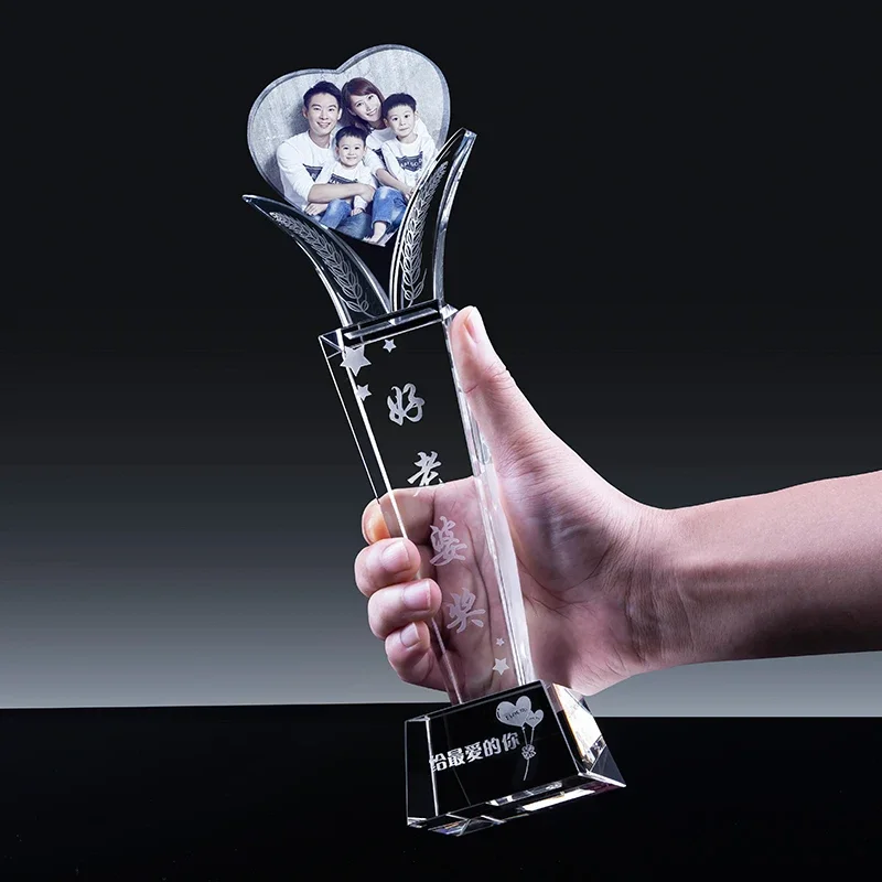 Customized Creative Transparent Crystal Trophy, Can be Customized Photo School, annual Meeting Award, Love Trophy, Souvenir, 1Pc