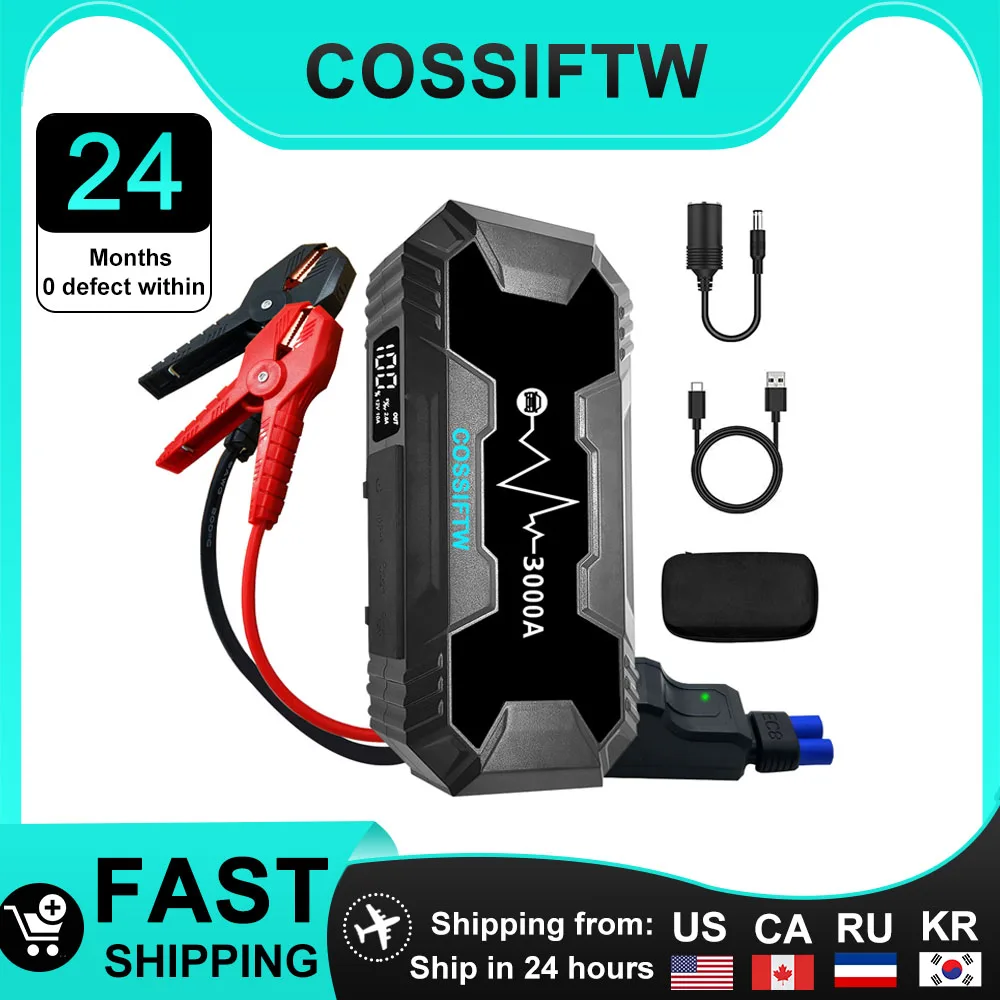

3000A Jump Starter 12V Car Start Booster Car Battery 22000mAh High Capacity Power Bank Type-C EC8 Interface Fast Charge
