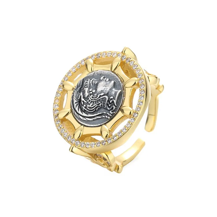 

AYDN-3 ZFSILVER Silver S925 Fashion Athena Trendy Luxury Retro Gold Ancient Coins Rings Women Girl Wedding Party Jewelry Gifts