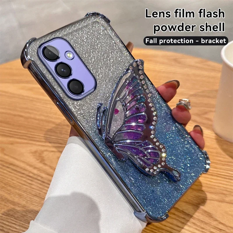 Liquid Sand Butterfly Phone Holder Shockproof Case